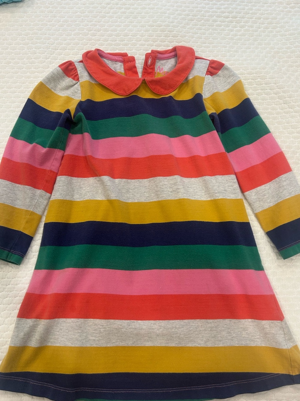 Mini Boden Girls' Multi-Stripe Peter Pan Collar Dress - 100% Cotton